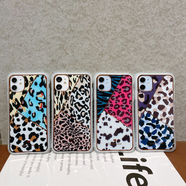 Electroplating love leopard print small waist protective cover phone case